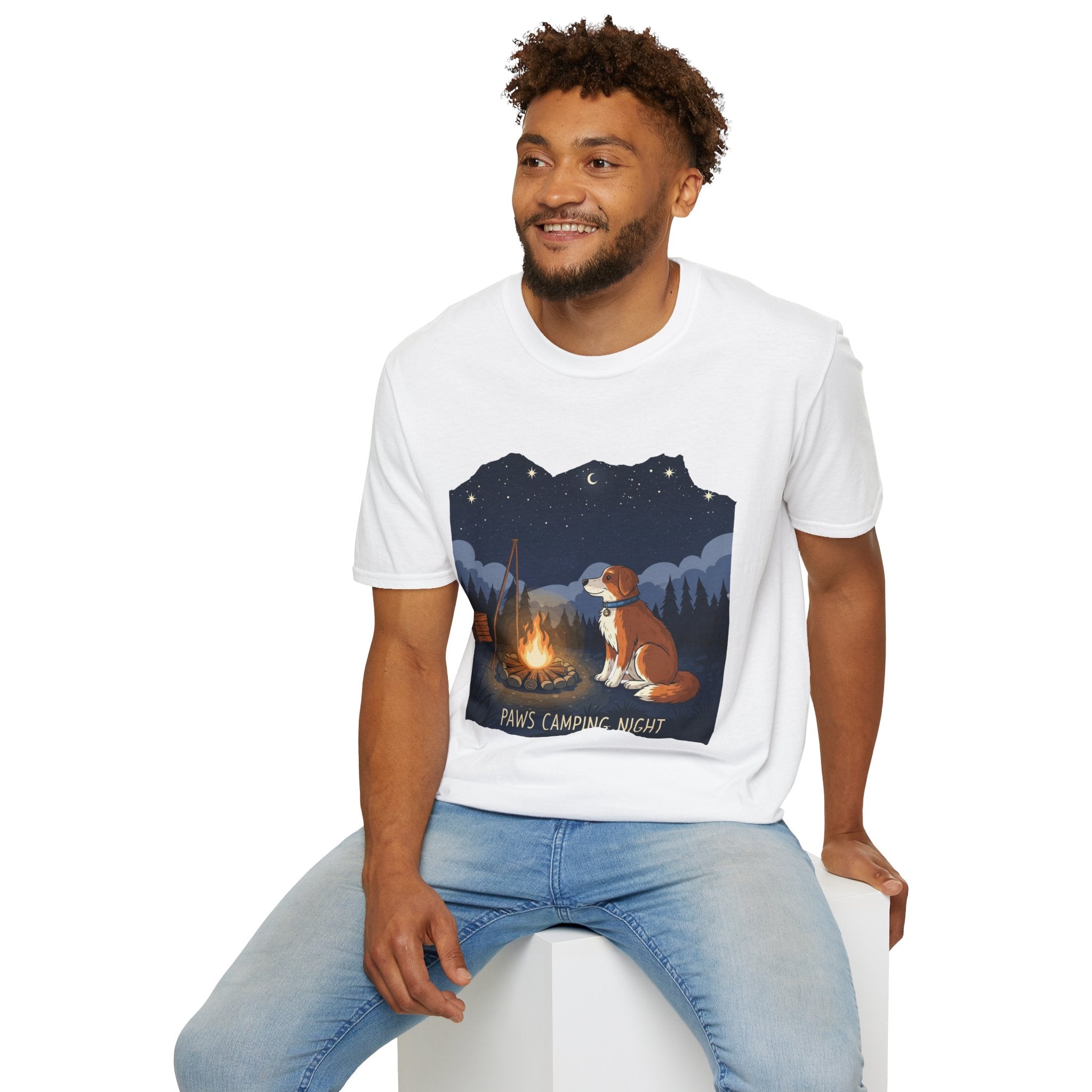 Camping Dog T-Shirt — "Paws Camping Night" Graphic Tee
