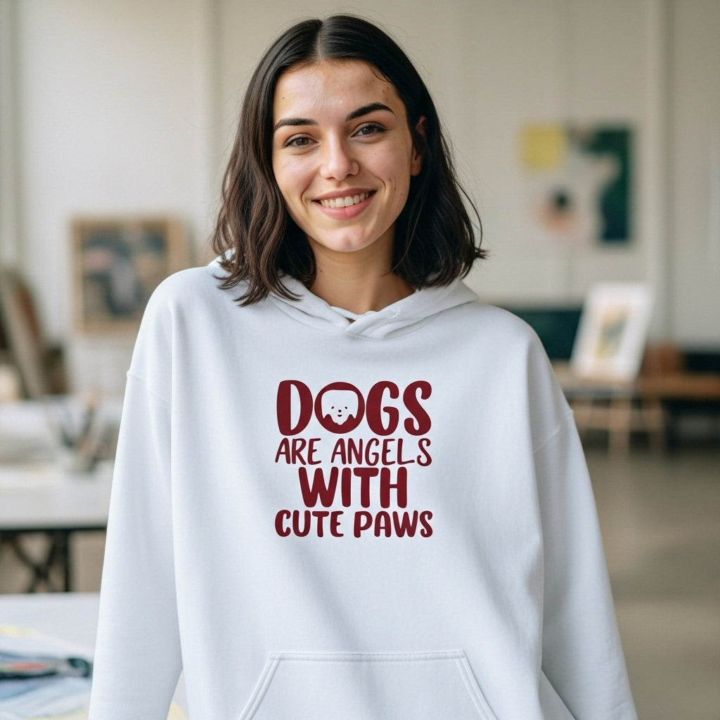 Dog Lover Hoodie — "Dogs Are Angels With Cute Paws" Graphic Sweatshirt
