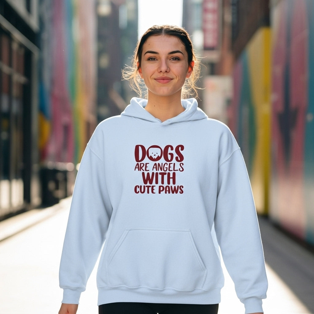 Dog Lover Hoodie — "Dogs Are Angels With Cute Paws" Graphic Sweatshirt
