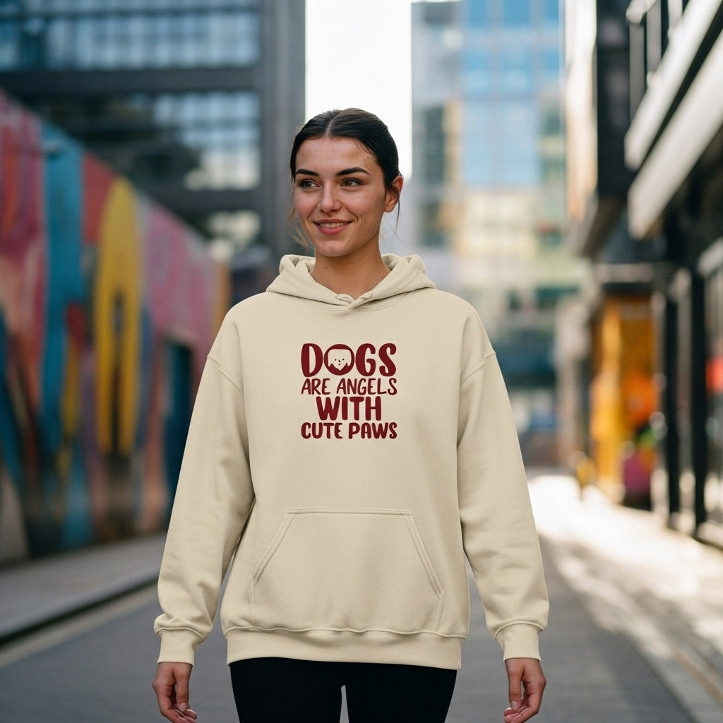 Dog Lover Hoodie — "Dogs Are Angels With Cute Paws" Graphic Sweatshirt