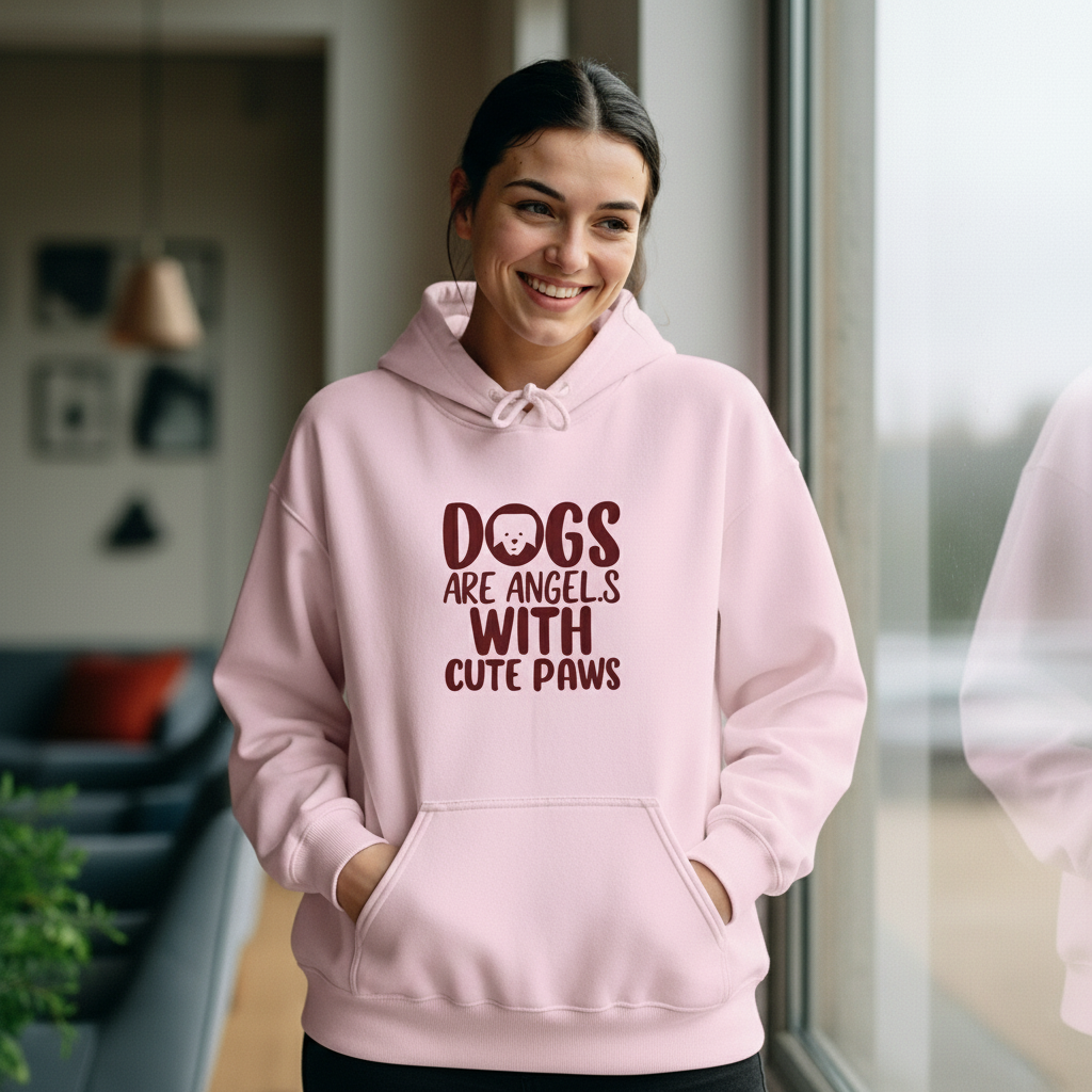 Dog Lover Hoodie — "Dogs Are Angels With Cute Paws" Graphic Sweatshirt