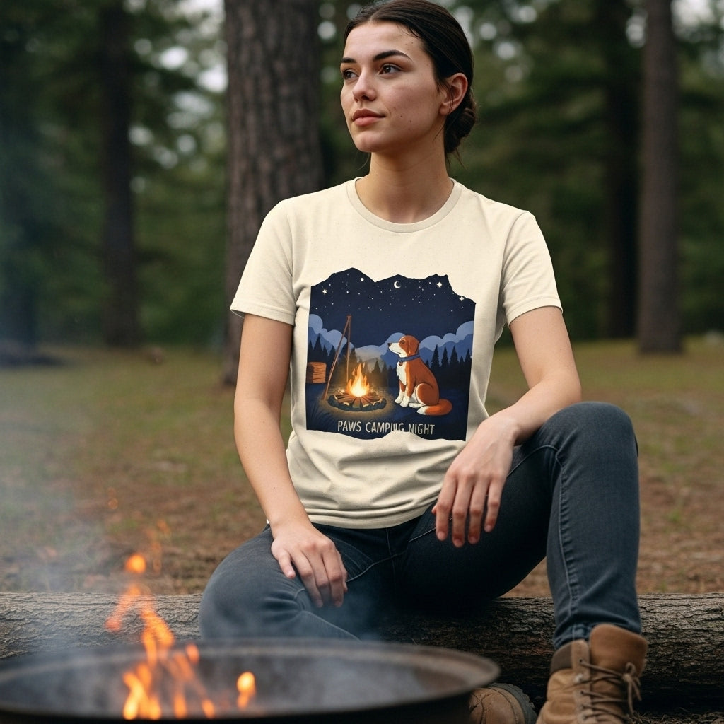 Camping Dog T-Shirt — "Paws Camping Night" Graphic Tee