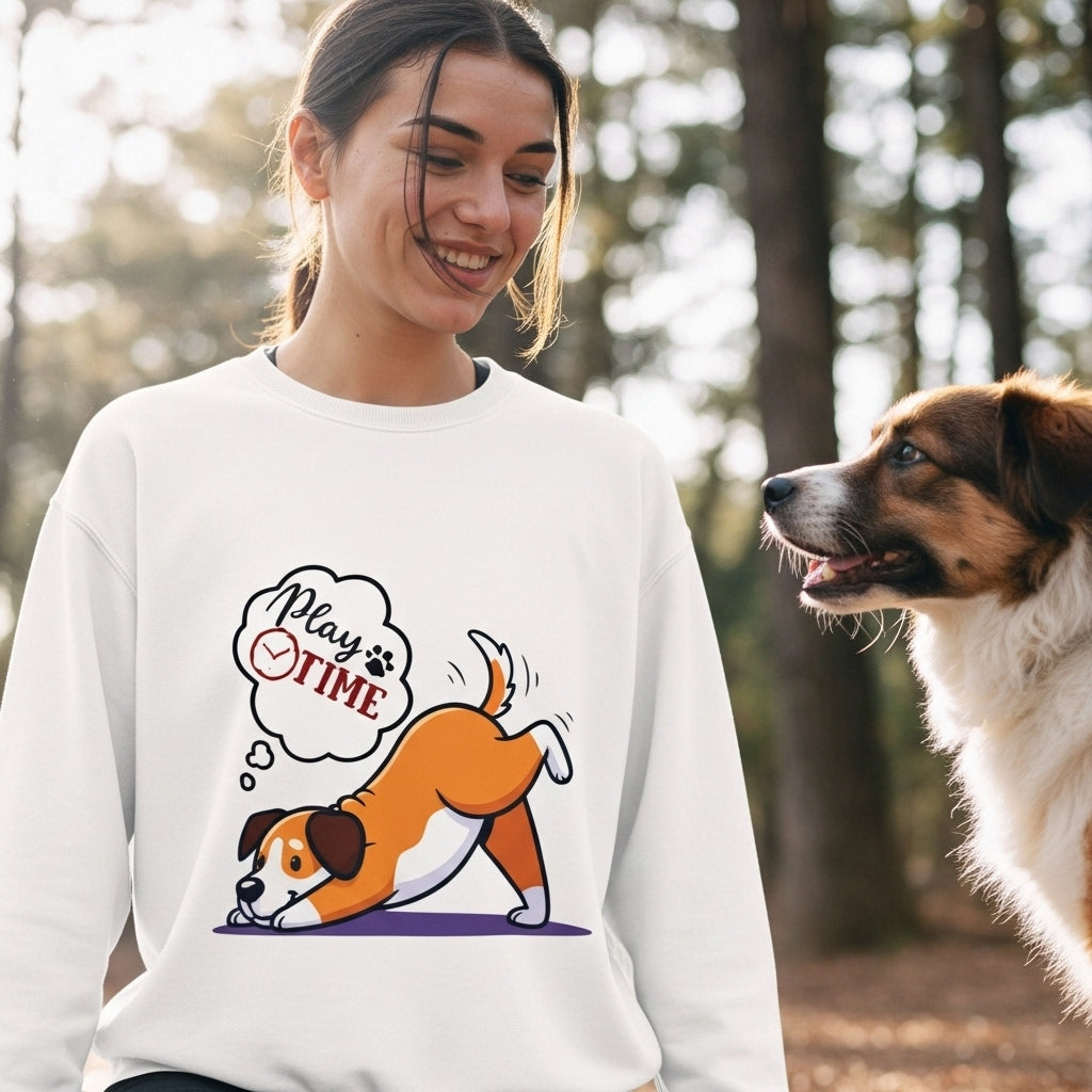 Crewneck Sweatshirt — Play Time Cartoon Dog Graphic
