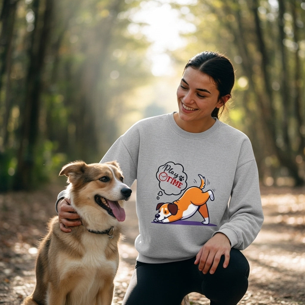 Crewneck Sweatshirt — Play Time Cartoon Dog Graphic