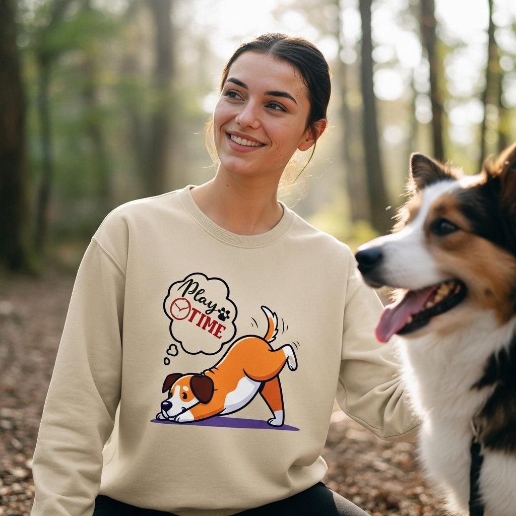 Crewneck Sweatshirt — Play Time Cartoon Dog Graphic