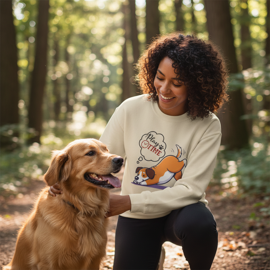 Crewneck Sweatshirt — Play Time Cartoon Dog Graphic