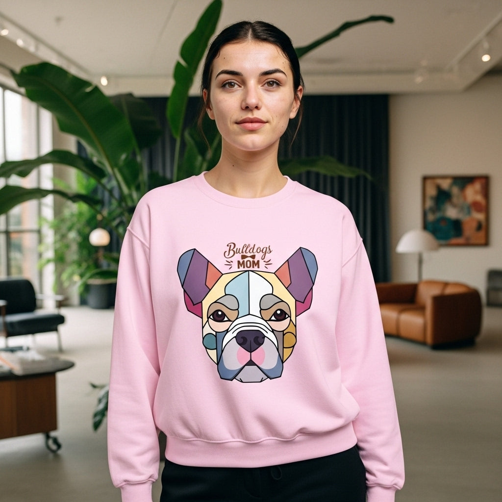 Bulldogs Mom Crewneck Sweatshirt — Colorful Geometric French Bulldog Graphic
