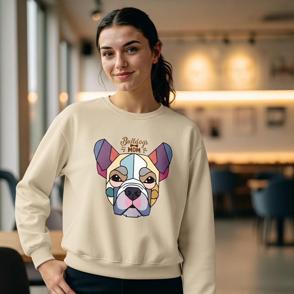Bulldogs Mom Crewneck Sweatshirt — Colorful Geometric French Bulldog Graphic