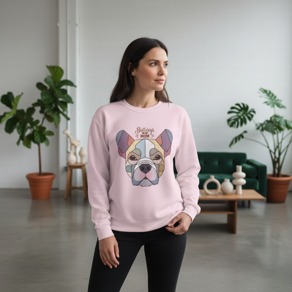 Bulldogs Mom Crewneck Sweatshirt — Colorful Geometric French Bulldog Graphic