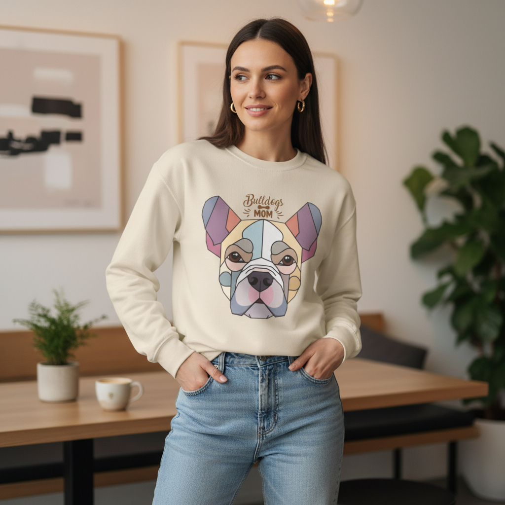 Bulldogs Mom Crewneck Sweatshirt — Colorful Geometric French Bulldog Graphic