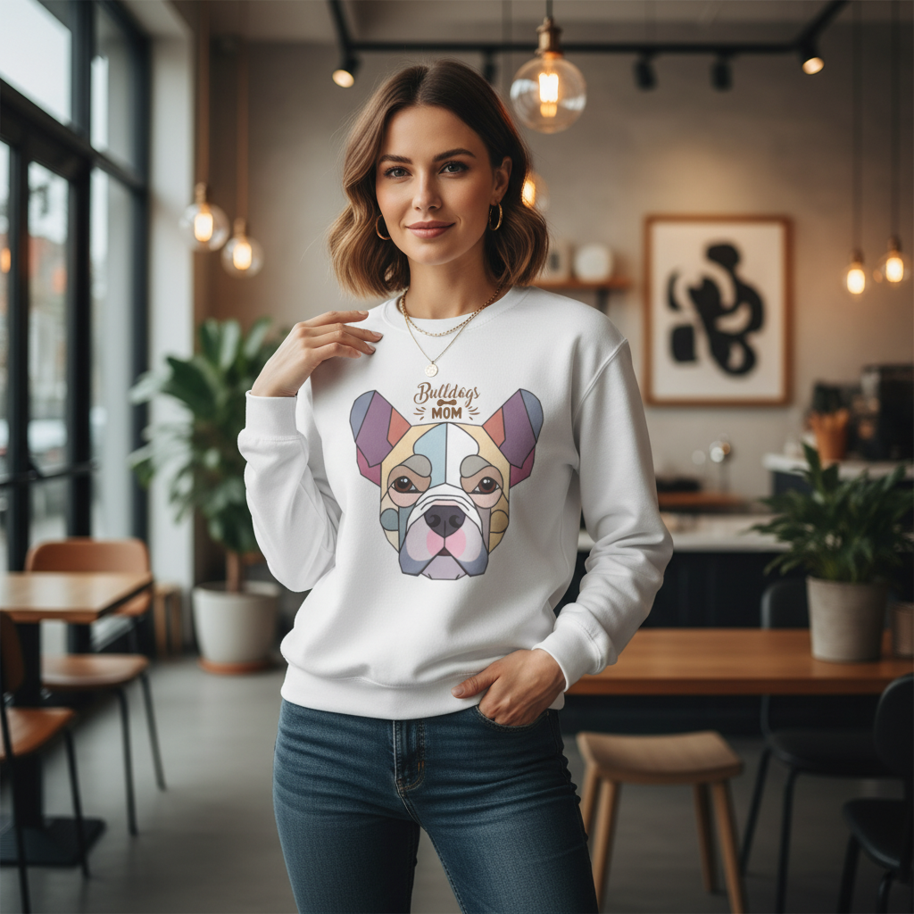 Bulldogs Mom Crewneck Sweatshirt — Colorful Geometric French Bulldog Graphic