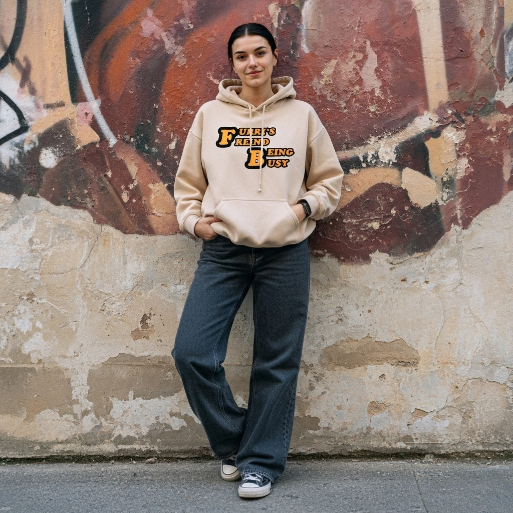 'Furry's Friend Being Busy' Hoodie – Cute Retro Pet Lover Sweatshirt