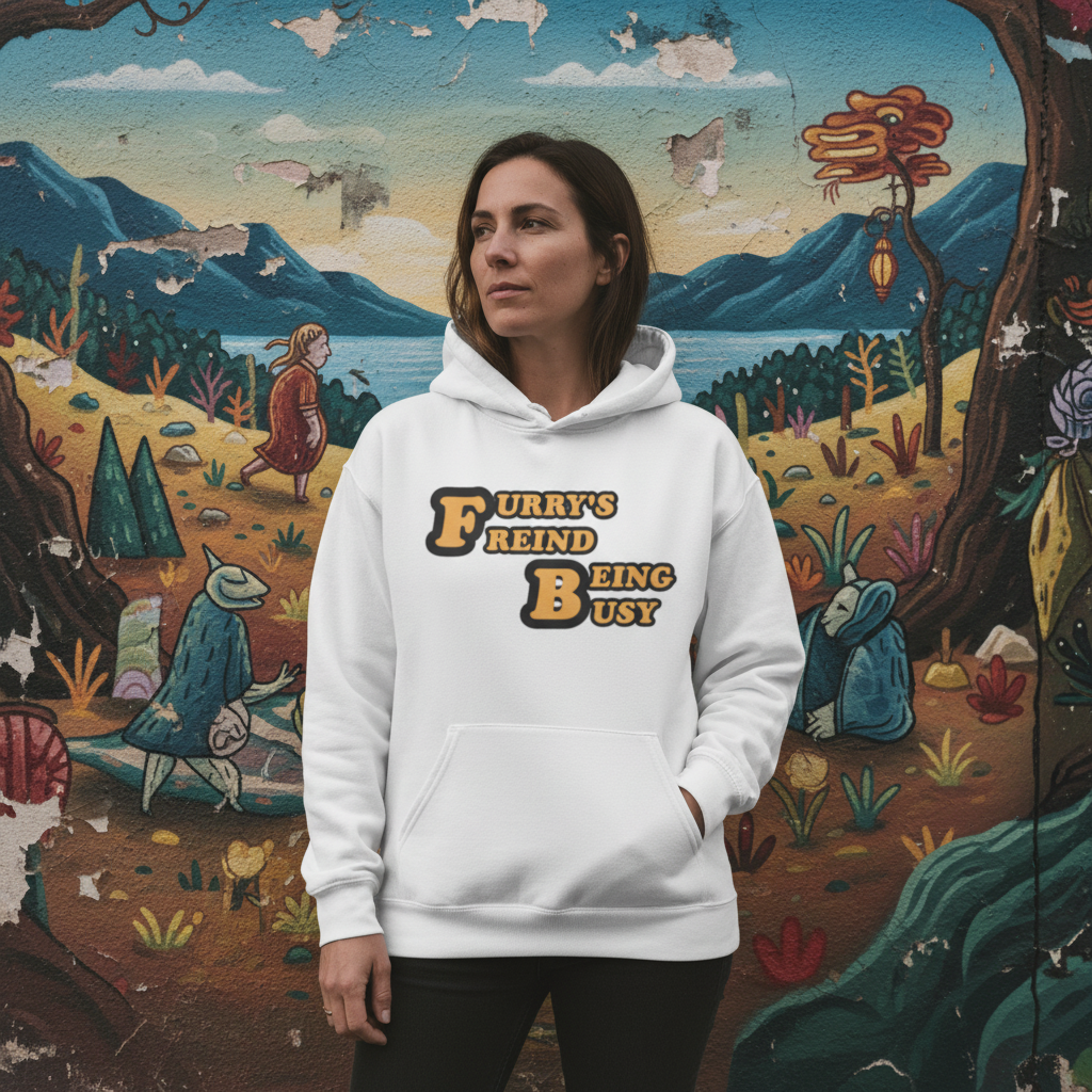 'Furry's Friend Being Busy' Hoodie – Cute Retro Pet Lover Sweatshirt