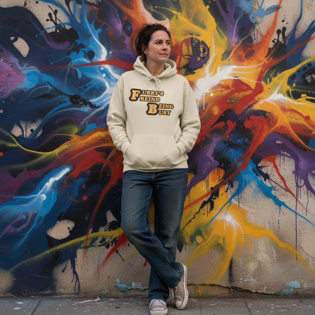 'Furry's Friend Being Busy' Hoodie – Cute Retro Pet Lover Sweatshirt