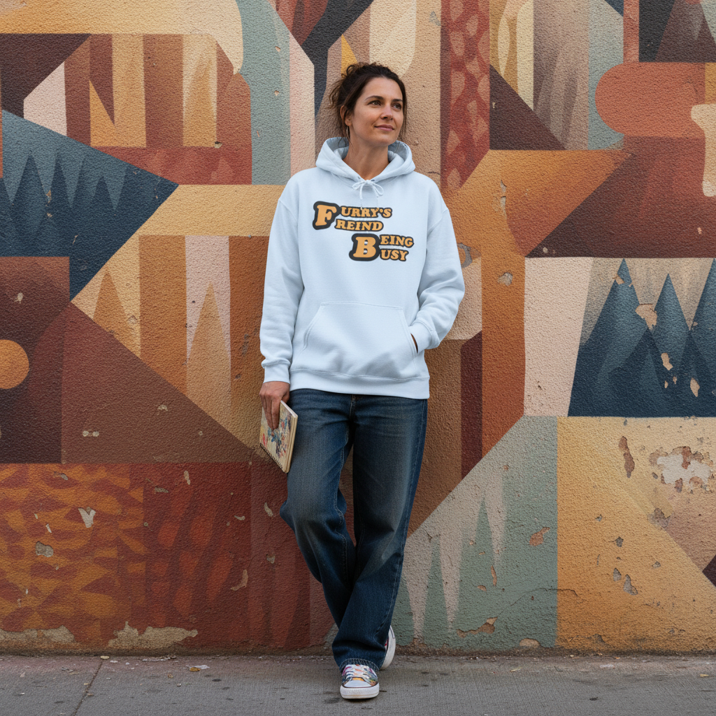 'Furry's Friend Being Busy' Hoodie – Cute Retro Pet Lover Sweatshirt