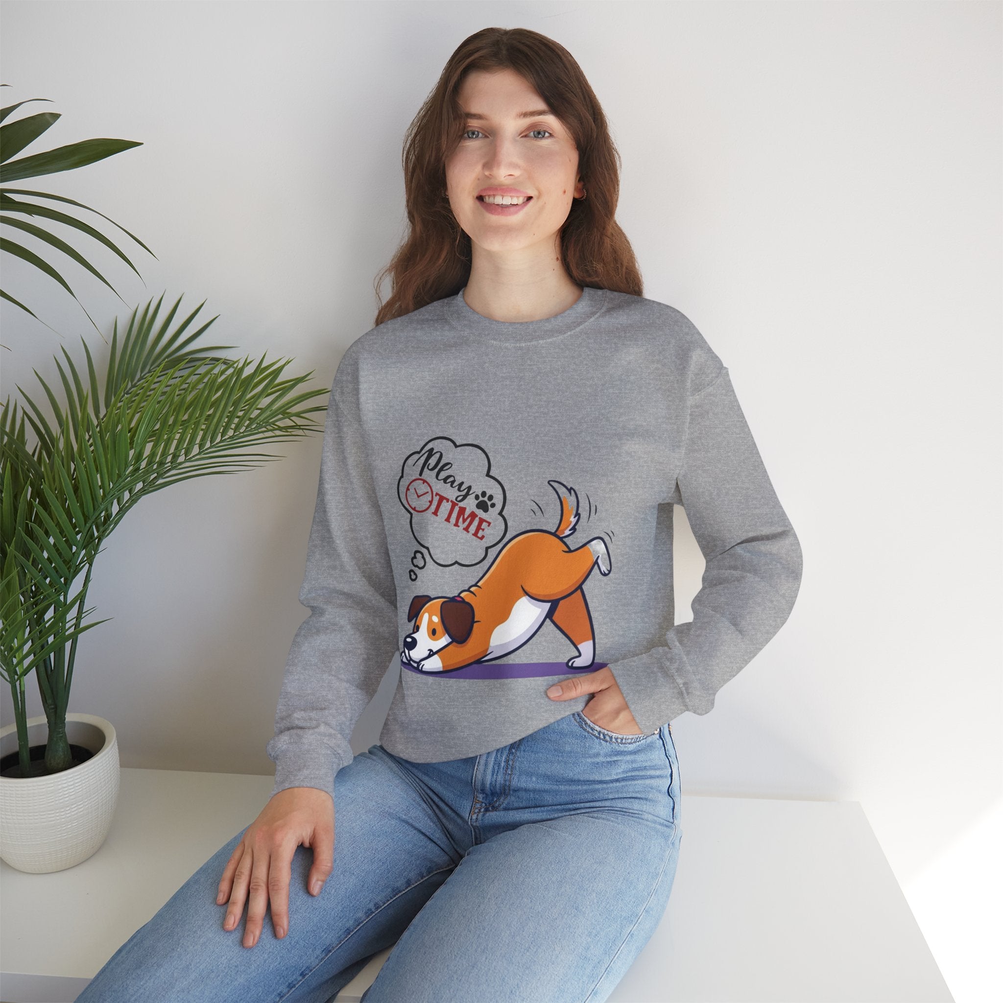 Crewneck Sweatshirt — Play Time Cartoon Dog Graphic