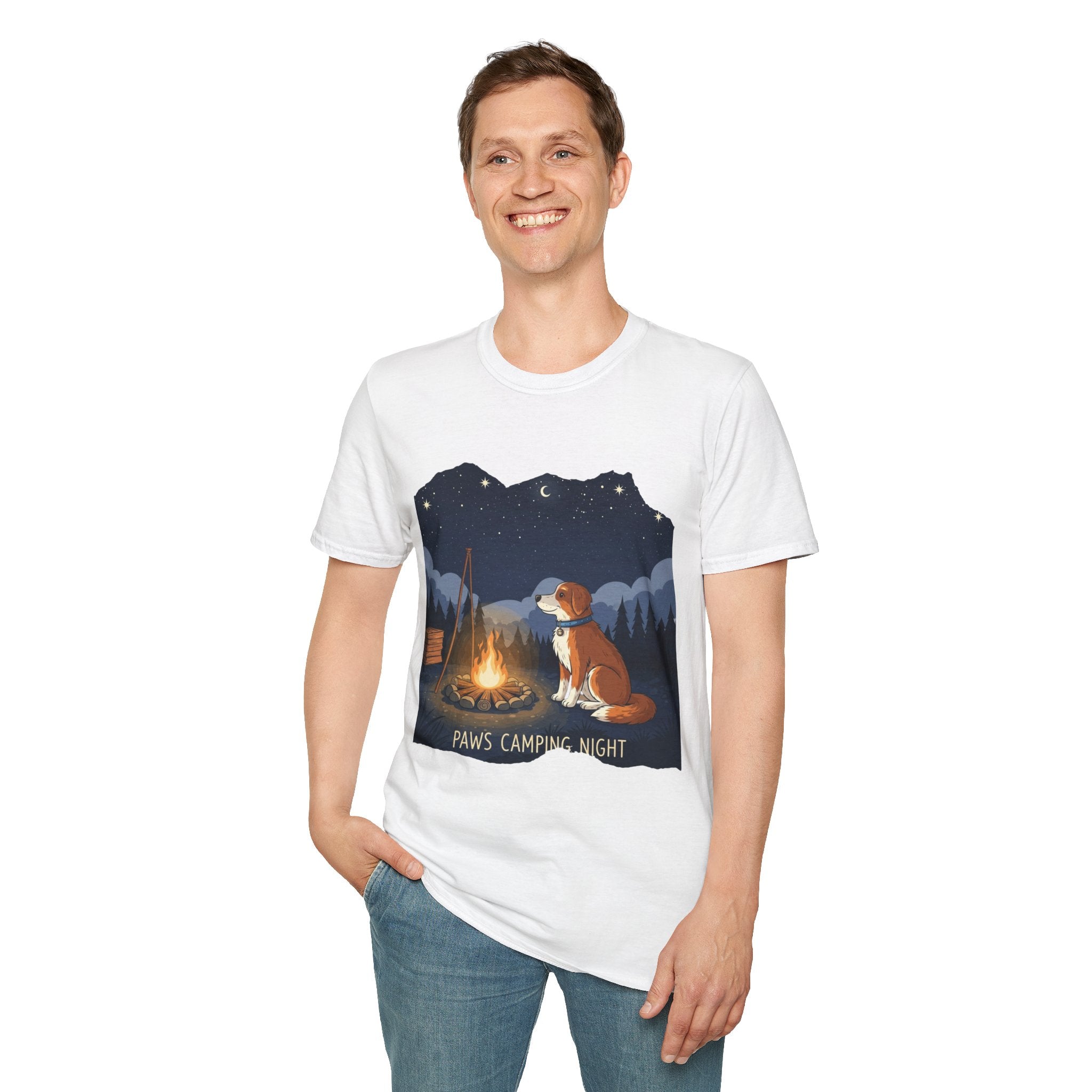 Camping Dog T-Shirt — "Paws Camping Night" Graphic Tee